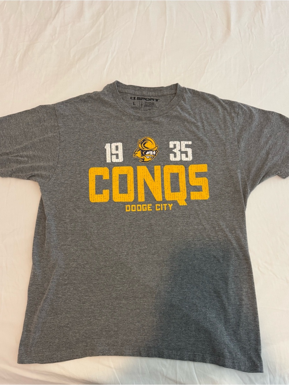 CI Sport Dodge City Conqs Gray Short-Sleeve Tee with Yellow Logo